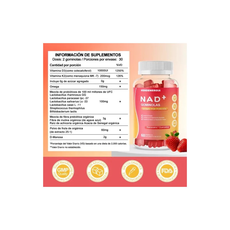 Nad+ Resveratrol Gomitas Nr Nicotinamida Ribosa Fresa