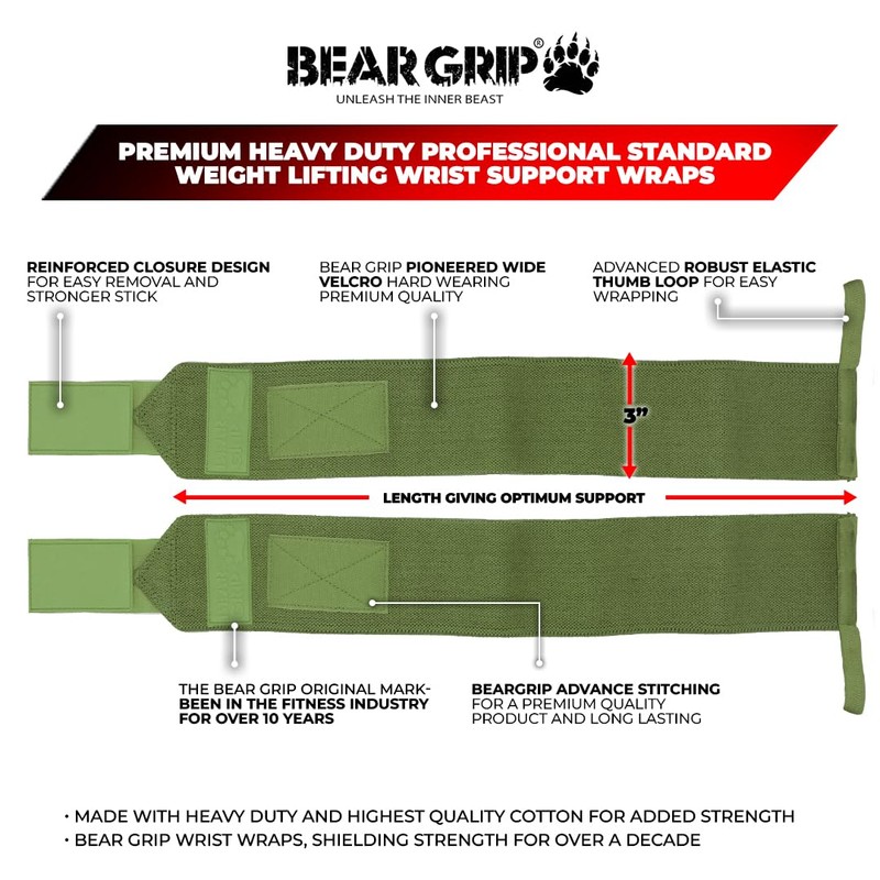 BEAR GRIP - Weight lifting wrist support wraps (Sold in