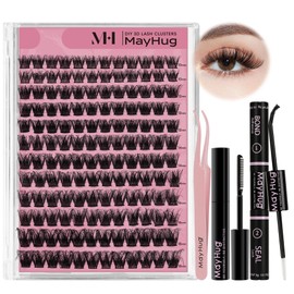 Mayhug Eyelash Extensions Set, 3D Volume Eyelash Extension, 144 Pieces, Artificial Eyelashes Set, 10-18 mm, D Curl Eyelash Clusters Set with Eyelash Glue and Eyelash Applicator (Lux Set)