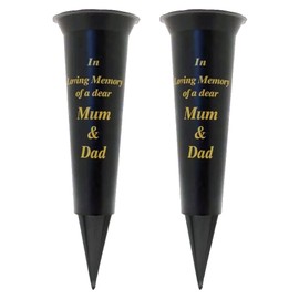 Widdle Gifts Ltd Set of 2 Black Square Classic Spiked Memorial Vases for Graveside with flower holder inserts