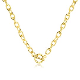 FINELOVE Chunky Gold Toggle Necklace for Women: 7mm | 18 Inch