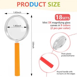 SenseYo 18 Pack 3X Mini Magnifying Glass for Kids, Small Colorful Kid Magnifier for Observation
