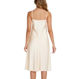 Xuepelit Satin Nightdress Women's Sexy Underdress Negligee Babydoll Sleepwear Spaghetti Straps Night Dress White Black V Neck, champagne