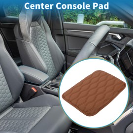 A ABSOPRO Car Armrest Cushion Pad Non-slip 11.81" X8.27" Faux Leather Brown Center Console Lid