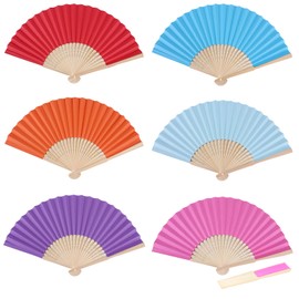 6 Pcs Folding Fans, Paper Fan Set for Party Decorations, 21 cm Height Handheld Fan Folding, Multicolor Bamboo Handheld Fan for Wedding Guests Gift DIY Cosplay Photo Props