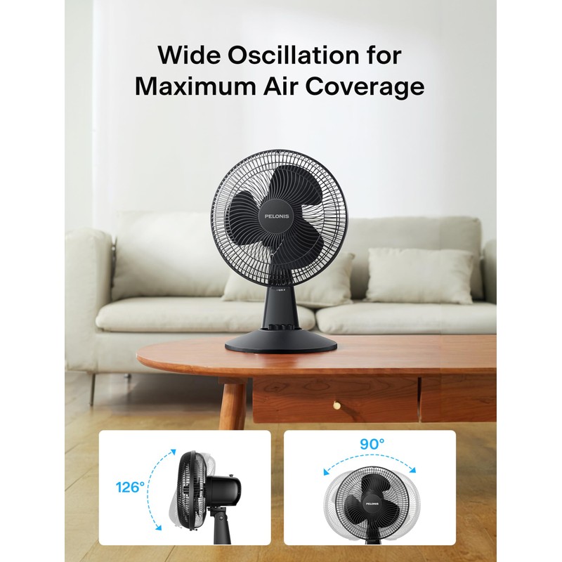 PELONIS Table Fan 12-Inch, 120° Oscillating Table Fan Small Portable