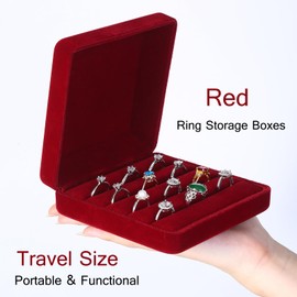Booinxaa Ring Storage Boxes for Multiple Rings, Velvet Compact and Stylish Travel Jewelry case, Portable Small jewelry Organizer Box Tray Gift for Women, Girl(Red)
