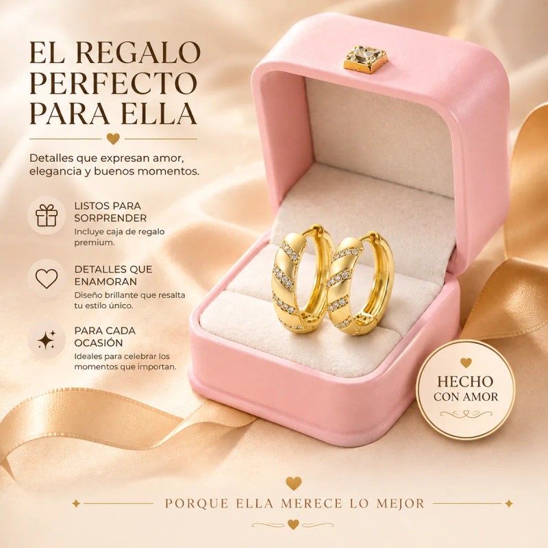 Arracadas Huggie Circonia Oro Laminado Espiral Elegante