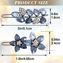Isslly 2 PCS Rhinestone Sparkly Crystal Hair Clips, Ink-Blue Flower Decorative Hair Clips, Vintage Hair Barrettes for Weddings, Engagement, Valentines for Women - 2 inch