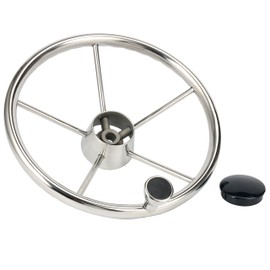 Jinmu 5-Spoke 13-1/2 Inch Destroyer Style Stainless Boat Steering Wheel with M Size Knob - 9310SRF1
