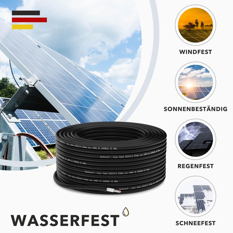 RedStar24 Premium Solar Cable 6 mm² Red, 5 m, TÜV