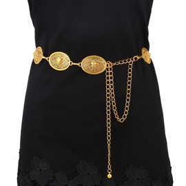 MILAKOO Western Metal Concho Belt for Women Oval Cowgirl Chain Belt Adjustable Boho Waist Chain Country Concert Outfit for Dress Bag Decor, D2-115cm/45.27''