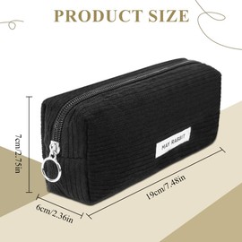 OFFCUP Corduroy Pencil Case, Corduroy Pencil Pouch, Stylish Simple Pen Bag with Practical Zip Makeup Bag Pencil Bag Stationery Pouch for Teenage Boys Girls School College (Black)