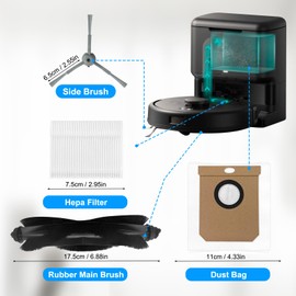 Accessories Kit for Eufy Clean L50 / L50 SES / L60 / L60 Hybrid Robot Vacuum Cleane Spare Parts, 1 Main Roller Brush + 4 Side Brushes + 3 Filters + 3 Dust Bags
