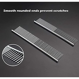 Custelen 2 Pack Dog Combs with Rounded Ends Stainless Steel Teeth - Professional Grooming Tool for Long and Short Haired Pets (6.3IN/7.4IN)