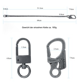 Ahiller Men's Wallet Chain, Heavy Duty Key Chain [Alloy Carabiner, Stainless Steel Chain], Suitable for Jeans, Wallets, Bags, Gray p