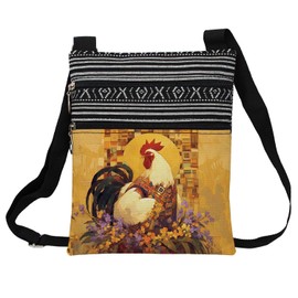 LiuenMgg Floral Rooster Messenger Bag Small Ethnic Pattern Printed Adjustable Strap Crossbody Zipper Bag Floral Rooster Phone Bag Wallet Cute Shoulder Handbag for Women Friends -1