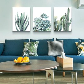 DZRWUBHS Bedroom Decor Wall Art Pictures Inspiration Wall Decor For Living Room Framed Canvas Wall Art For Bathroom Abstract Green Plant Wall Painting Prints Art Modern Kitchen Home Artwork 3 Piece