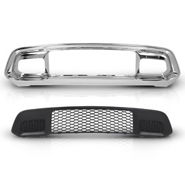 Front Lower Grille & Bumper Grill Bezel, Fit Jeep Grand Cherokee 2017 2018 2019 2020 2021 2022, Chrome