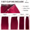Human Hair Clip in Extensions Burgundy 16 Inch 7 Pcs