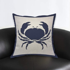 AOYEGO Crab Throw Pillow Cover Nautical Animal Crawl Crustacean Ocean Seafood Marine Nature Sea Pillow Case 18x18 Inch Decorative Men Women Room Cushion Cover for Home Couch Bed