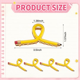 Pencil Hair Clips, 4 PCS Teacher Hair Clips, Metal Pencil Shaped Claw Clips for Thick Thin Hair, Back to School Teacher Gifts Fun Hair Accessories for Women, Teachers Appreciation Gifts, Yellow