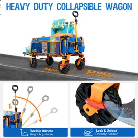 Old Bahama Bay 49" L Extended Extra Long Beach Wagon with Big Wheels for Sand, Collapsible Utility Beach Cart Heavy Duty Folding Wagon,Ideal for Outdoor Sand Camping Garden Pet