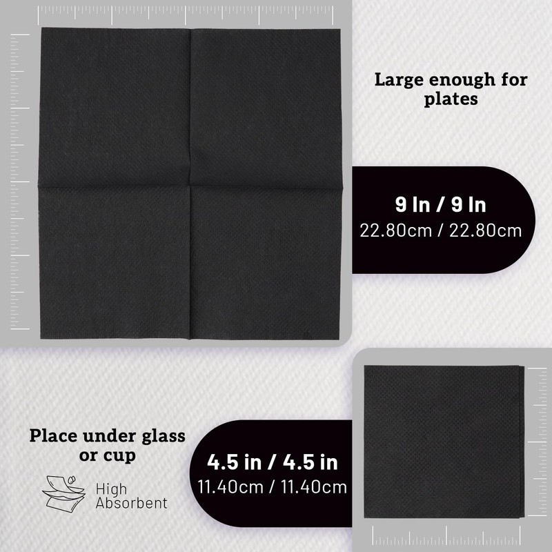500 Count Black Cocktail Napkins/Disposable Beverage Napkins