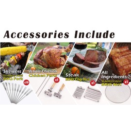 Uncle Roast Portable Charcoal BBQ Grill &Tool Kits, Stainless Steel, 360-Degree Automatic Rotating for Outdoor Cooking, Camping , Picnic, Patio, Backyard, with Roaster Drum, Grill Net, Forks included