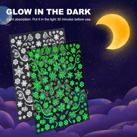 IDDFEVE Grow in The Dark Snowflake Nail Stickers, Christmas 3D Self-Adhesive Nail Art Decals - White Snowman Santa Elk Design for DIY Manicure Winter Xmas DIY Nail Decorations stz (6 Sheets)