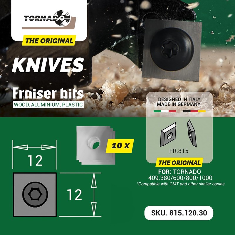 Tornado Fraiser Replacement Blades for Routers High Hardness U2300, Square