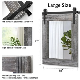 AAZZKANG Wall Mirror Large Rectangle Barn Door Mirrors with Wooden Framed Rustic for Bedroom Bathroom Living Room 26"x18"