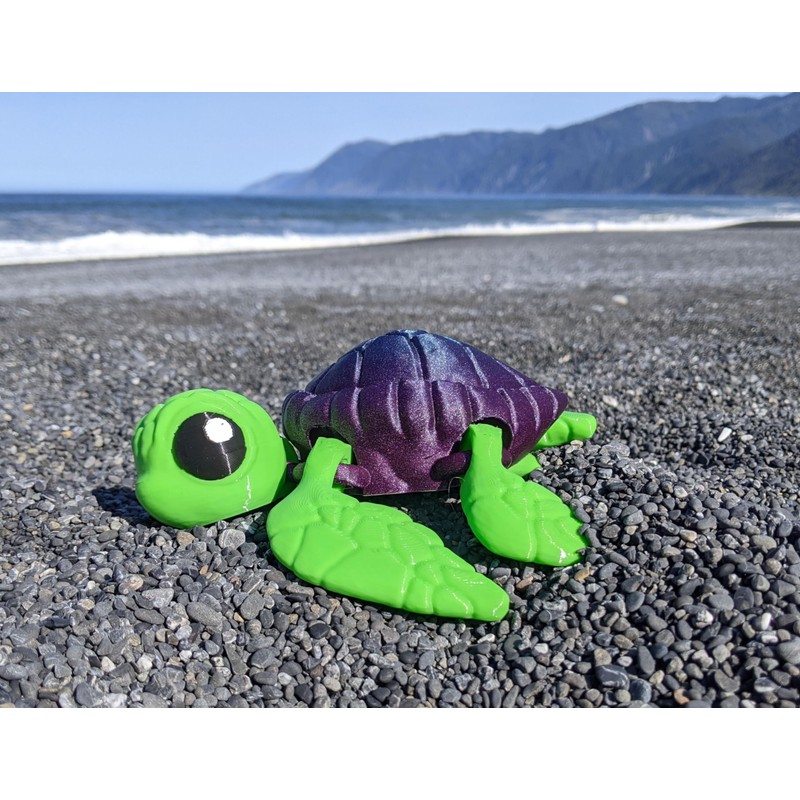 Sea Turtle - 3D Printed, Articulated Fidget (Light Blue/Nebula (Small))