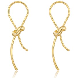 XIANQI 24K Gold Knot Falling Earrings for Women, S925 Sterling Silver Post Ribbon Knot Stud Earrings Drops, Daily Jewelry Accessory Valentines Day Gifts(Gold)