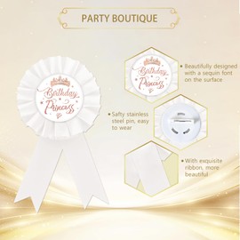 Birthday Princess Tinplate Badge Pin, Rose Gold Crown Birthday Girl Button Pin, Birthday White Rosette Badge Pin for Girl, Brooch Buttons for Girl's Birthday Party, Happy Birthday Award Badge Pin for Baby Girl