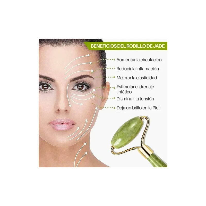 Kit Rodillo Y Piedra Gua Sha De Jade Masajeadora