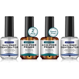 Morovan Kit De Preparación De Uñas: Deshidratador Y Primer, 4 Piezas, Deshidratador Y Primer Adherente Sin Ácido Para Uñas Acrílicas, Gel De Extensión Uv Y Polvo Acrílico.