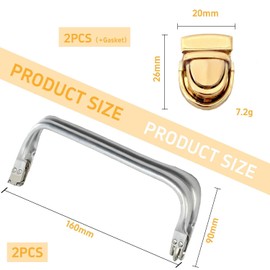 Pack of 2 Inner Pocket Clips, 2 Pieces Duckbill Locks, U-Shaped Inner Handles, Handle Support Frame, Inner Handle Kissing Buckle, DIY Bag Accessories