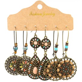 Unbranded 3 Pairs/Set Bohemian Boho Earrings Hook Drop Dangle - Colorful, Carnival - B#4