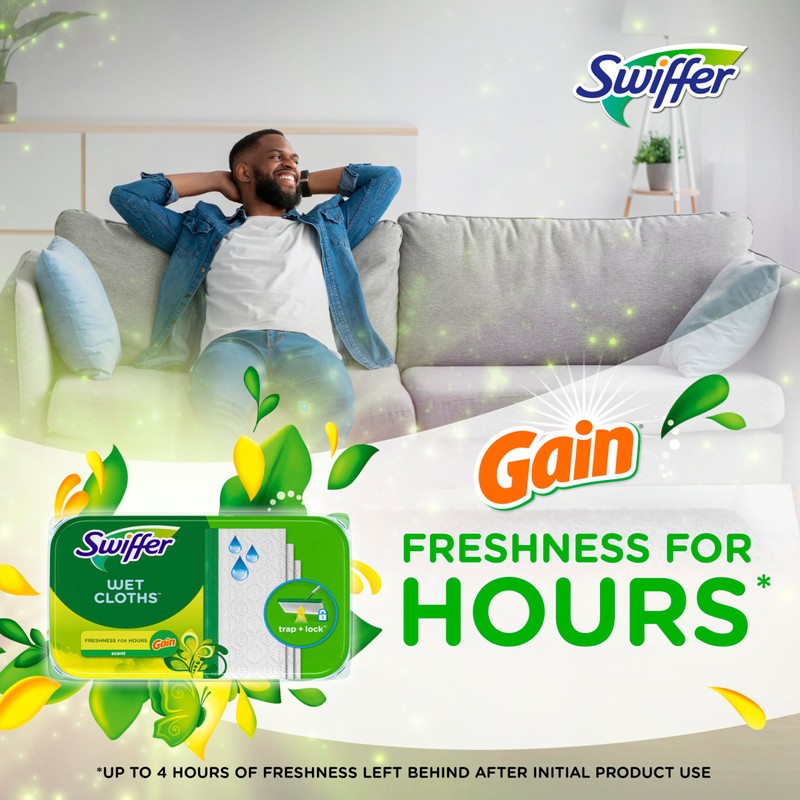 Swiffer Sweeper Wet Mopping Cloths, Multi-Surface Floor Cleaner with Gain