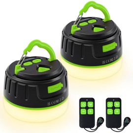 Sinvitron Camping Lantern 1000LM, 5200mAh Camping Lights with Remote Control, Up to 150H Running, 5 Lighting Modes,IPX5 Waterproof Emergency Light for Home,Power Outages (Black&Green, 2 Pack)