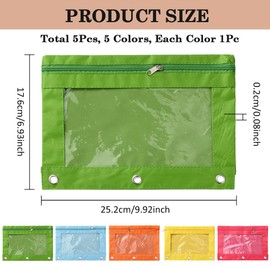 CRASPIRE 5Pcs 5 Colors Zippered Pencil Pouches for 3 Ring Oxford Cloth Pen Bags Cases Pouch Box Cosmetic Bags with Clear Window for Pencil Storing School Teacher Supplies Stationery
