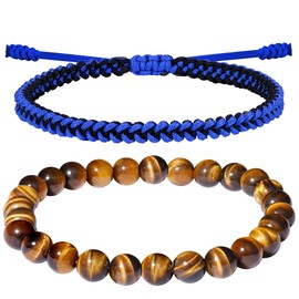 JENDEAR SHINE Men's Beaded Bracelet, 8mm Tiger Eye Bracelet and Braided Rope Combination, Father's Day Christmas Valentine's Day Gifts For His Boyfriend Husband
