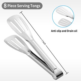 Amafox Kitchen Tongs 7 Inch, 8 Pack Food-Grade Stainless Steel Serving Tongs for Cooking Appetizers, Salad, Small Kitchen Food Tongs, Dishwasher Safe