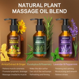 Massage Oil for Muscle Therapy,Sore Muscle Massage Oils with Arnica,Eucalyptus,Lavender Oils Blend,Body Oil Trio Set,Non-Greasy & Spa-Quality Relaxation for All Skin Types