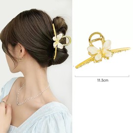 Wenlly sweet butterfly hair claw clip, 4.4 Inch alloy hair jaw clip, non-slip strong hair hold barrette, 1 piece, yellow