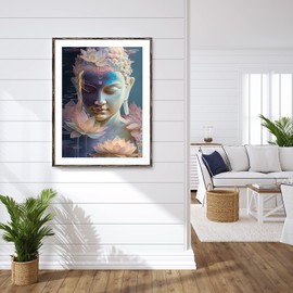 QENSPE 5D Diamond Painting Adult Buddha Statue Diamond Painting Pictures Lotus Flower Diamond Art Full DIY Diamond Art Painting Embroidery Set Cross Stitch Pictures Home Wall Decor 30 x 40 cm Silver