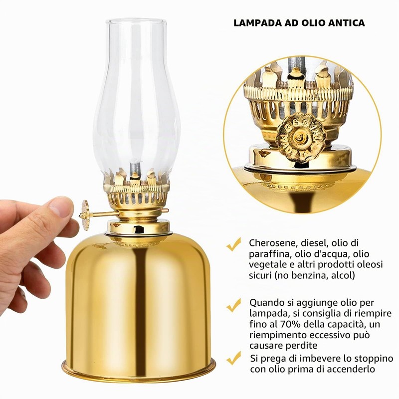 Vegena Lampada a Petrolio, Lanterna in Metallo e Vetro, Antivento,