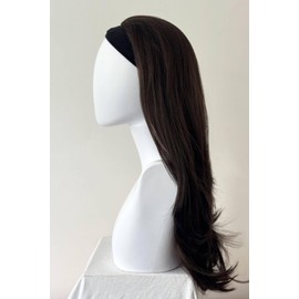 Brown half wig hairpiece, layered and straight: Summer chestnut brown with blonde highlights #8H27