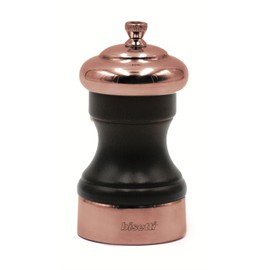 Bisetti Messina Walnut Stained Beechwood Salt Mill With Copper Head and Base and Adjustable Ceramic Grinder, 10 cm / 3.9 Inches